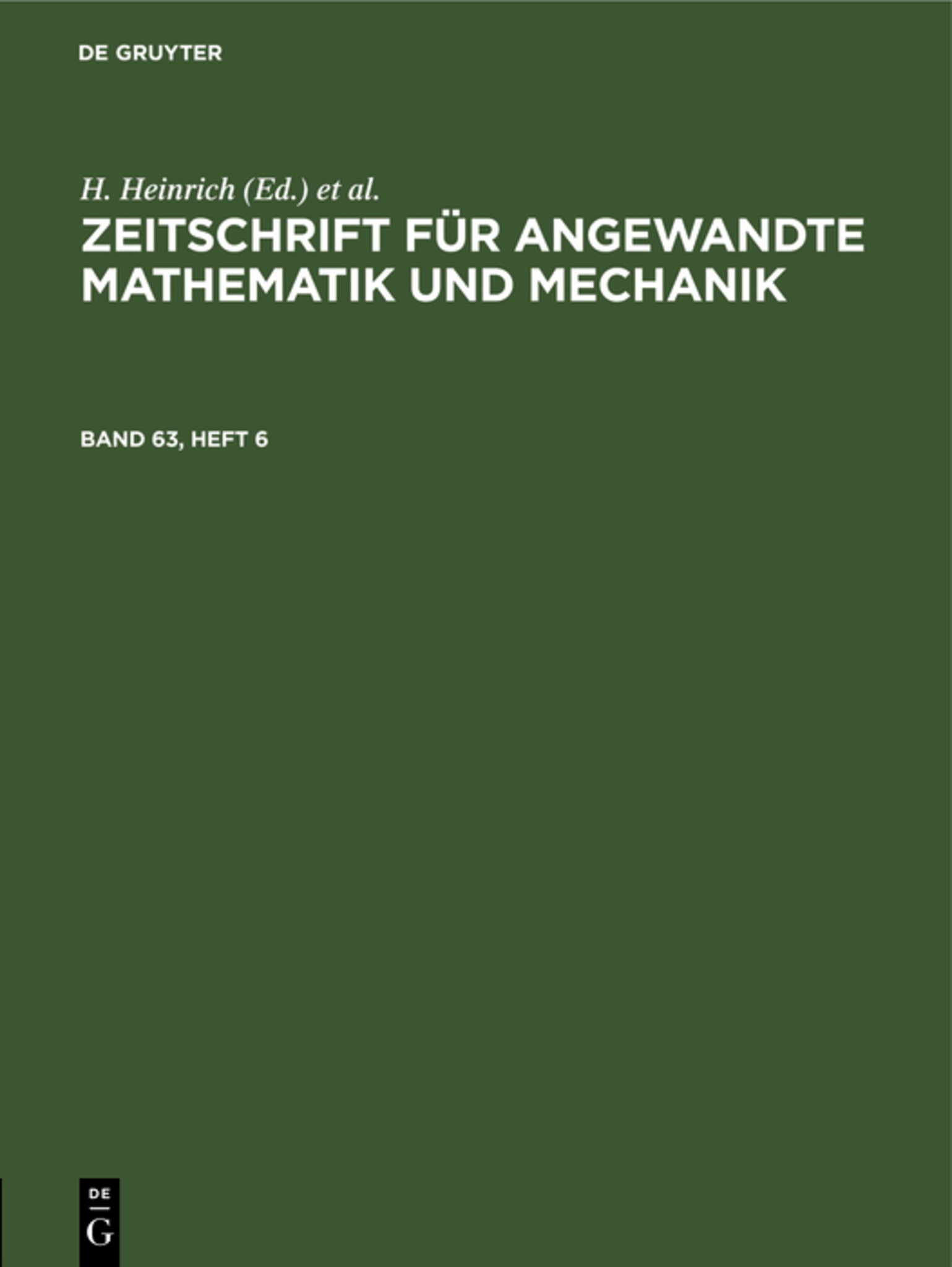 Zeitschrift für Angewandte Mathematik und Mechanik. Band 63, Heft 6